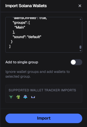 Paste the wallet list and press Import